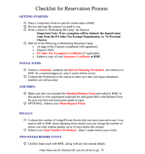 Retreat Resources | Lancaster, PA | Refreshing Mountain
